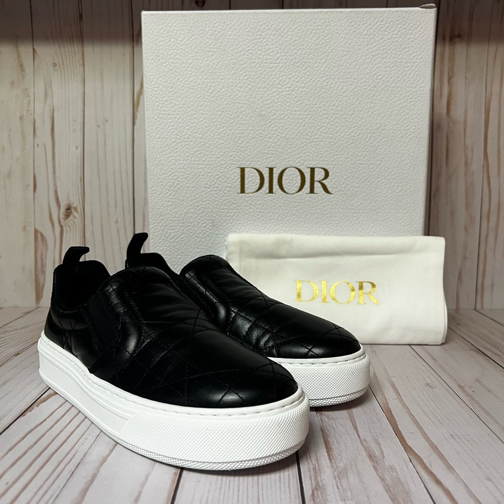 Christian Dior Solar Cannage Quilted Leather Slip On Sneaker Black Sz 35 / 5 - Picture 1 of 14